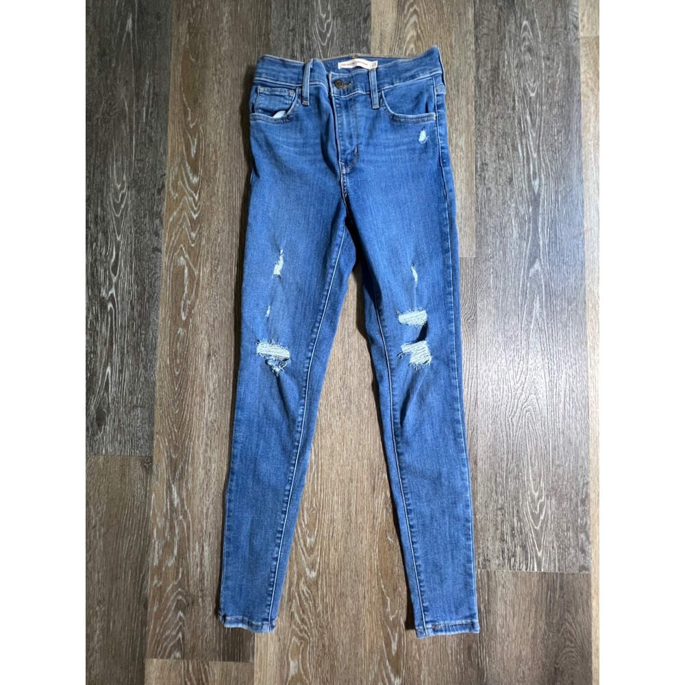 Levis 720 High Rise Super Skinny Womens 25 Blue Distressed Jeans